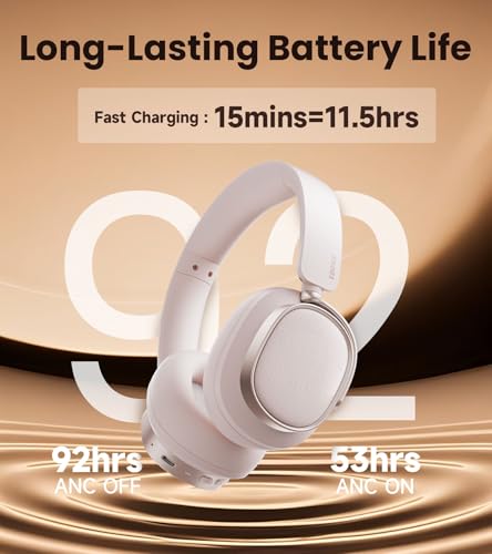 Edifier ES850NB Active Noise Cancelling Over-Ear Headphones, Pink | 92H Playtime, Wired & Wireless Hi-Res Audio, Fast Charging, Clear Calls for Home Office Travel - color: Pink