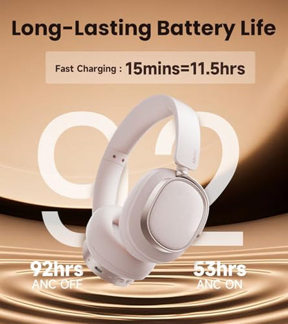 Edifier ES850NB Active Noise Cancelling Over-Ear Headphones, Pink | 92H Playtime, Wired & Wireless Hi-Res Audio, Fast Charging, Clear Calls for Home Office Travel - color: Pink
