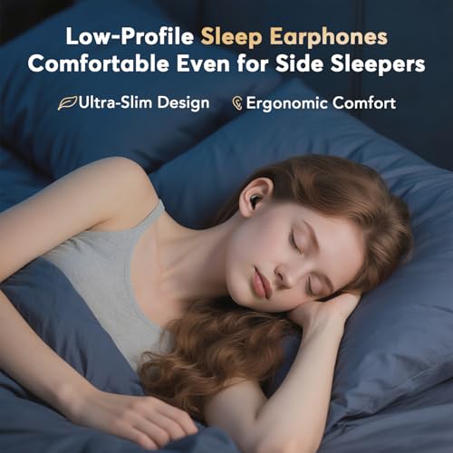 Side Sleeper Sleep Earbuds, Ultra Flat Invisible Hidden Bluetooth Headphones, Zero Pressure White Noise Sleep Earphones, No Lights or Pop-Up Alerts for All Night Comfortable Undisturbed Sleep