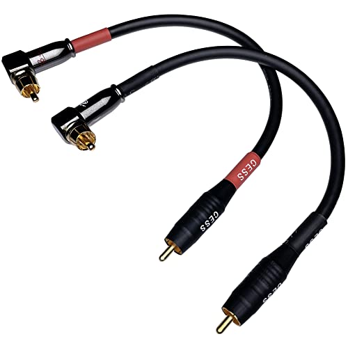 CNCESS CESS-167-6i RCA Right Angle to Straight Type Male to Male Preamp Jumpers Patch Cable, 2 Pack (6 Inches) - size: 6 Inches