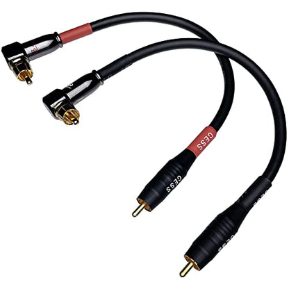 CNCESS CESS-167-6i RCA Right Angle to Straight Type Male to Male Preamp Jumpers Patch Cable, 2 Pack (6 Inches) - size: 6 Inches