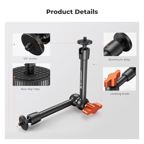 K&F CONCEPT 9.8" Magic Arm, 1/4" Screw Camera Mount Arm 360° Ball Heads | for DSLRs, Monitor, Flash, LED Light, Microphone, Camera Cage, Action Camera, MS32 - style: 9.8" Arm