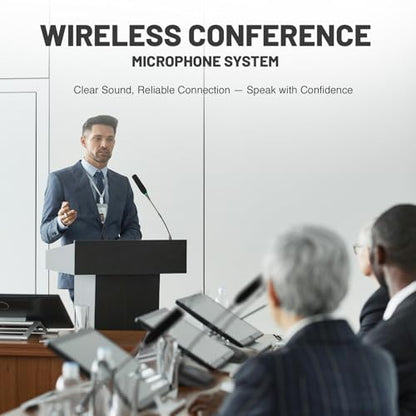 Phenyx Pro 4-Channel Auto Scan Wireless Conference Microphone System PTC-4 | 4 x 50 Frequencies, 328 ft Range, IR Sync, 4 Gooseneck Mics for Lectures, Church, Meeting, Conference Rooms,Public Speaking