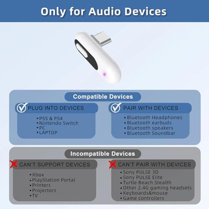 USB-C Bluetooth Audio Adapter for PS5 & PS4, Low Latency | Wireless Audio Transmitter with aptX-Adaptive, Bluetooth Headphones & Earbuds