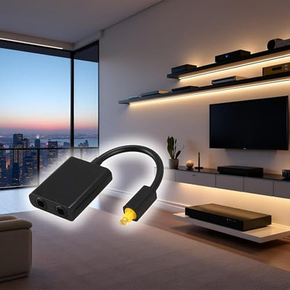 Black Digital SPDIF Optical Audio Splitter 2 Way Toslink Splitter Adapter 1 Input 2 Output SPDIF Optical Cable Hub Satellite Television Products Part