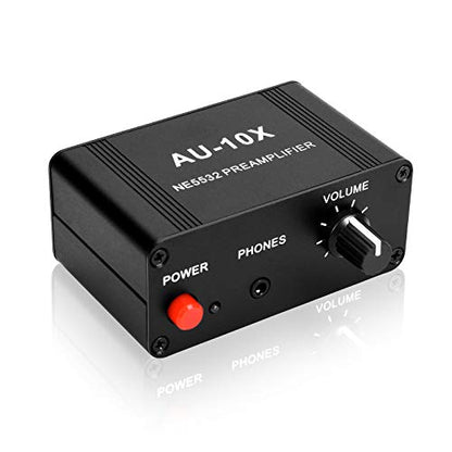 Mini Small Stereo Audio preamplifier, Headphone Amplifier, Gain 20dB Phono Turntable Phonograph preamp, Dual op amp NE5532 with RCA 3.5mm Input to RCA 3.5mm Output