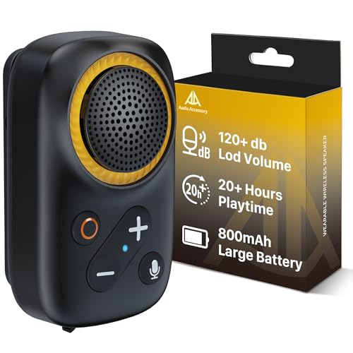 AA AUDIO ACCESSORY Wearable Bluetooth Speaker Clip On-Upgraded 800mAh Battery for 20 Hours Playtime, Waterproof Small Wearable Wireless Speaker with 120dB Loud Mic for Golf, Hiking, Jobsite - Black