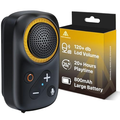 AA AUDIO ACCESSORY Wearable Bluetooth Speaker Clip On-Upgraded 800mAh Battery for 20 Hours Playtime, Waterproof Small Wearable Wireless Speaker with 120dB Loud Mic for Golf, Hiking, Jobsite - Black
