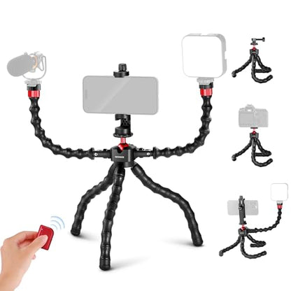 NEEWER T91 Flexible Tripod for iPhone Mini Cellphone Tripod Stand for Vlog, Magic Arms/Shutter/Phone Clamp/Action Camera Mount Compatible with GoPro - style: T91