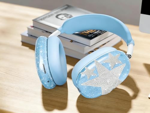 [4 in 1] Case Cover for AirPods Max 2/1 (2026/2024/2020) Ear Pad Case Cover/Headband Cover/Ear Cups Cover with Bling Star for Apple AirPods Max Headphones (Bling Sky Blue Star) - color: Bling Sky Blue Star