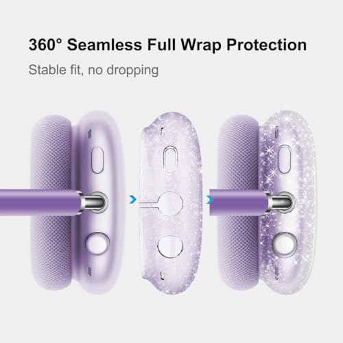 MOLOPPO 3 in 1 Case Cover Compatible with AirPods Max 2/1, Purple Glitter | Anti-scratch Clear Soft TPU Ear Cups /Silicone Ear Pad Case /Headband Cover for AirPods Max, Transparent Accessories for Max - color: B2-Purple Glitter