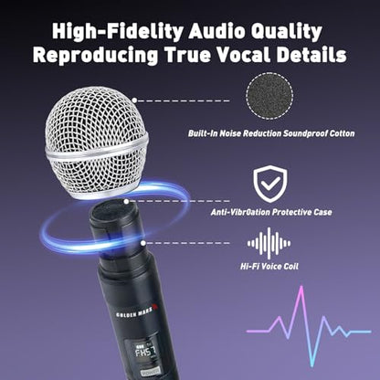 Handheld Wireless Microphones for Karaoke Singing with 500 FT Reception | 2.4GHz, Rechargeable Dual Microfonos Inalambricos Set Stable Receiving for DJ Church Party Wedding Speaking Meeting Classroom
