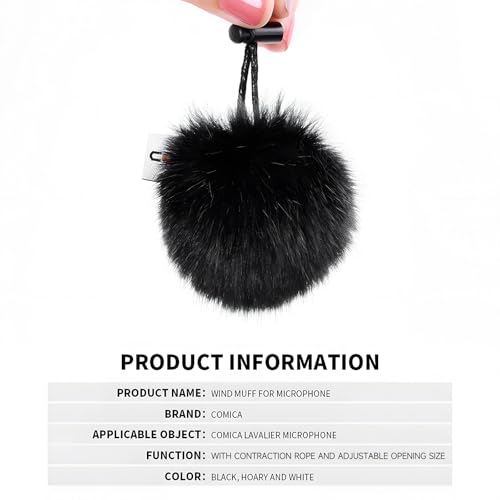 comica Pack of 3 Fur Windscreen for Microphone, Mini Microphone Fur Microphone Windscreen Muff, Wind & Pop Filter for Lavalier Microphone/VideoMic/Mobile Phone Microphone (Black)