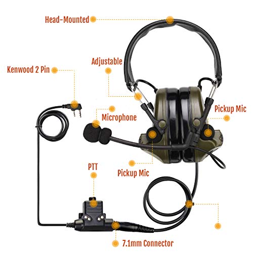 Retevis EHK007 Tactical Headset for Radio, Airsoft Ear Protection, 1 Pack | for Hunting & Shooting,ENC,Adjustable Headband,Well-fitting,Racing Headset,Compatible with Baofeng UV-5R/BF-F8HP PRO/AR-5RM
