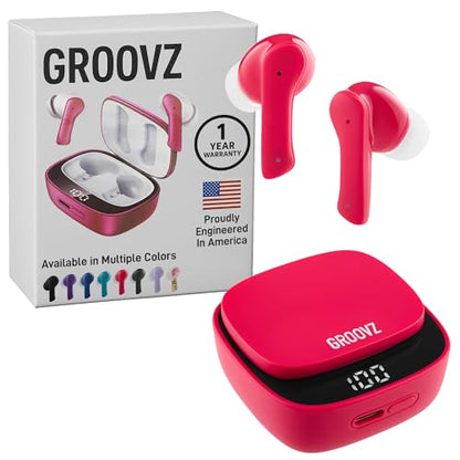 Groovz True Wireless Earbuds with Charging Case - Designed and Engineered in The USA - IPx4 Water Resistant Bluetooth Earbuds Compatible with Apple and Android - 27Hrs Battery Life - Magenta - color: Magenta