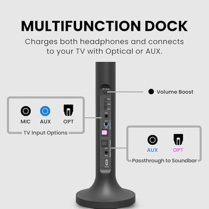 Avantree Duet - Dual Wireless Headphones for TV Watching | Clear Voice & Loud Volume for Seniors and Hard of Hearing, Easy Plug & Play Setup, with 2.4GHz RF Transmitter & Charging Dock
