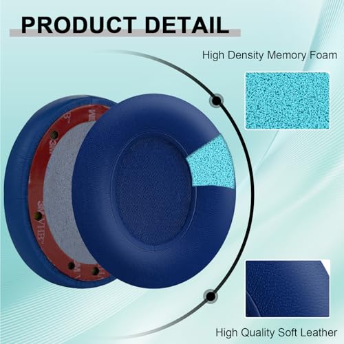 Replacement Ear Pads for Beats Studio 2 & Studio 3 Wired & Wireless Headphones, Ear Cushions, Headset Earpads, Ear Cups Cover with Soft Protein Leather-Blue - color: Blue