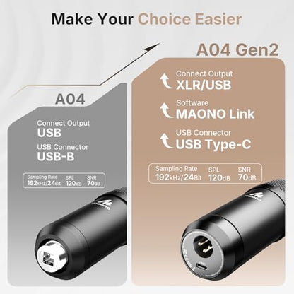 MAONO A04 Gen2 & MH700 Podcast Microphone with Studio Headphone Bundle | 192kHz/24Bit USB/XLR Condenser Cardioid Metal Mic with Software Pro Sound Chipset for Recording, Streaming, YouTube