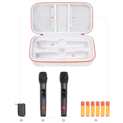 Wireless Microphone Case Compatible with JBL Wireless Two Microphone System, Handheld Dual Mic Travel Bag for Singing or Karaoke for Receivers, Adapters, AA Batteries - color: White