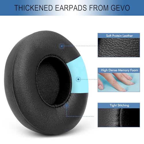 GEVO Ear Pads Replacement for Beats Solo 4 Wireless On-Ear Headphones, Earpads Ear Cushions for Solo 4 with Soft Protein Leather, Stronger Adhesive Backing (Black) - color: Black