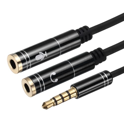 MECCANIXITY Audio Cable Splitter, 3.5mm Male to Dual 3.5mm Female Y Splitter Microphone and Audio Jack Adapter for PC Laptop Smartphone, 1ft, Black - color: Black