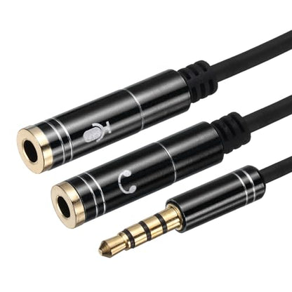 MECCANIXITY Audio Cable Splitter, 3.5mm Male to Dual 3.5mm Female Y Splitter Microphone and Audio Jack Adapter for PC Laptop Smartphone, 1ft, Black - color: Black