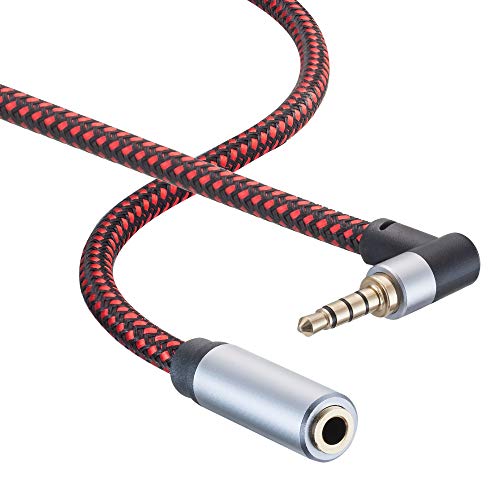 Tiierzon Audio Mic Extension Cable 12Ft,90 Degree TRRS 3.5mm Aux Headphone Extender 4-Pole Jack Plug Extension Lead Stereo Male to Female Braided Cord for Headset,Laptop,Phone,Car,PS4 and More (12Ft) - size: 12Ft
