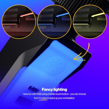 ENDORFY Broadcast Low Profile RGB Boom Arm, Premium Low Profile Microphone Smartfone and Light Arm with Cable, Rotatable, LED Lights with Controller