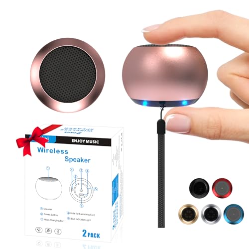 2Pack Portable Mini Speaker, Bluetooth Tiny Speaker,Wireless Micro Speaker for Phone/PC/Tablet, Rechargeable Battery, Built-in Microphone, Pink - color: Pink