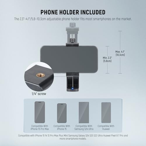 NEEWER Basics TP05 74" Video Tripod Monopod, 3 Way Pan Tilt Head Phone Holder Compatible with iPhone DSLR, Travel Recording Stand, Overhead Camera Mount, Crossbar, 17.6lb Load - style: TP05 w/Phone Holder