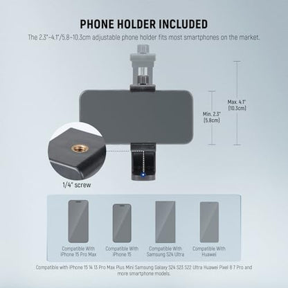NEEWER Basics TP05 74" Video Tripod Monopod, 3 Way Pan Tilt Head Phone Holder Compatible with iPhone DSLR, Travel Recording Stand, Overhead Camera Mount, Crossbar, 17.6lb Load - style: TP05 w/Phone Holder