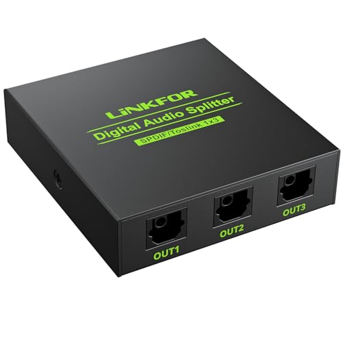 LiNKFOR Digital Optical Audio 1x3 Splitter Digital SPDIF Toslink Optical Fiber Audio Splitter 1 in 3 Out Aluminum Alloy with Optical Cable Support 5.1CH Dolby-AC3 DTS for PS3 Blue-Ray DVD HDTV - style: 1x3 Splitter