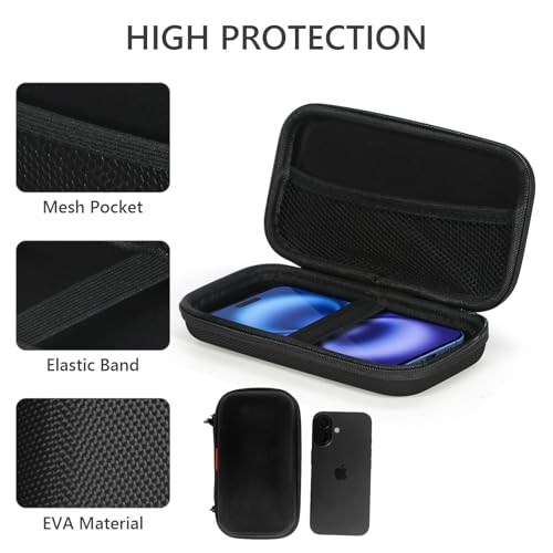 하드 EVA 보호 케이스, 메시 포켓이 있는 휴대용 가방, 블랙 | 충격 방지 가방, GPS, USB 드라이브, USB 충전 케이블, 열쇠, MP3/MP4 플레이어, 에어팟, 탄성 스트랩용 여행용 파우치 - color: 블랙.