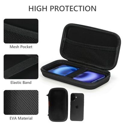 하드 EVA 보호 케이스, 메시 포켓이 있는 휴대용 가방, 블랙 | 충격 방지 가방, GPS, USB 드라이브, USB 충전 케이블, 열쇠, MP3/MP4 플레이어, 에어팟, 탄성 스트랩용 여행용 파우치 - color: 블랙.