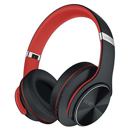 DOQAUS Bluetooth Headphones Over Ear, 90H Playtime, 3EQ Mode, with ENC Mic | Hifi Stereo Sound, Lightweight, Headphones Wireless with Soft Memory Foam Earpads, Deep Bass for Home Office Cellphone PC - color: Black-Red