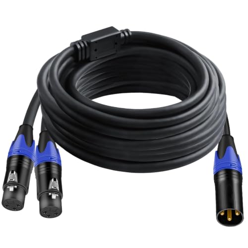 (20 FT - 1 Pack) XLR Splitter Cable, 1 Male to 2 Female XLR Y Splitter Micrphone Cable, 3pin Female to Dual Male Y-Splitter Balanced Mic Audio Cables for Stereo Mic to L & R Audio Track - size: 20 ft - 1 pack