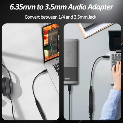6.35mm 1/4 to 3.5mm TRS Headphone Extension Cable Audio Adapter 30cm | 1/4 Inch Female to 1/8 3.5mm Male,Stereo,for Headsets Amplifiers Guitar Speakers 2pcs