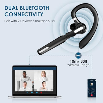 ICOMTOFIT Bluetooth Headset, Wireless Bluetooth Earpiece V5.0 Hands-Free Earphones with Built-in Mic for Driving/Business/Office, Compatible with iPhone and Android (Black)