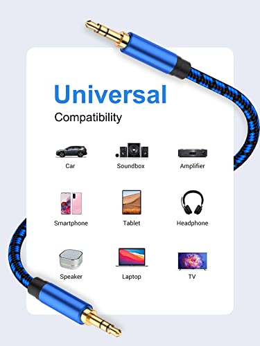 Aux Cord 15 ft - Nylon Braided 3.5mm Audio Cable for Car Stereo, Aux Cable for Headphones, Speakers - size: 15ft