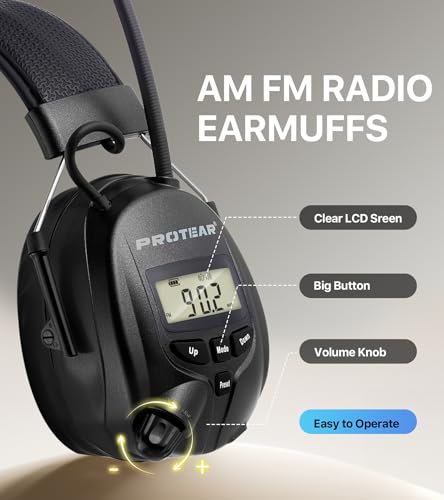 AM FM Radio Hearing Protection Earmuff, Bluetooth 5.4, 30SNR | Rechargeable Hearing Protectors with Gel Earpads, Headphones for Lawn Mowing, Construction, Chainsaw, Landscaping - color: Am/Fm+ Bluetooth-black