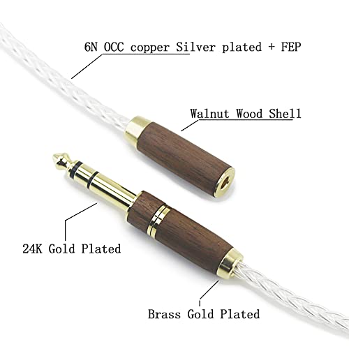 NewFantasia 3.5mm 1/8" TRS Male and 6.35mm 1/4" Adapter to 4.4mm Balanced Female Headphone Audio Adapter Cable 8 Cores 6N OCC Copper Single Crystal Silver Plated Wire Walnut Wood Shell