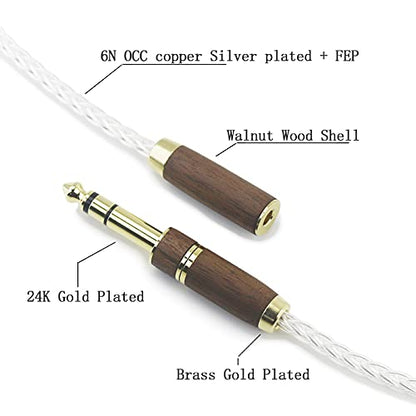 NewFantasia 3.5mm 1/8" TRS Male and 6.35mm 1/4" Adapter to 4.4mm Balanced Female Headphone Audio Adapter Cable 8 Cores 6N OCC Copper Single Crystal Silver Plated Wire Walnut Wood Shell