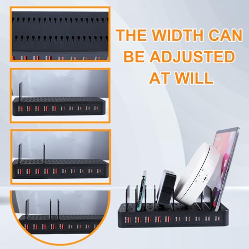 100W 10포트 스마트 충전 스테이션 | USB-A 5개 및 USB-C 포트 5개 | 휴대폰, 태블릿, 시계 등을 위한 정리 디자인 (블랙)