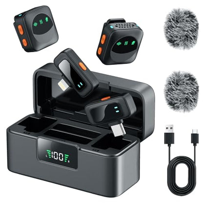 Ai Mini Mic Wireless Lavalier Microphone System (2TX+2RX+Case), Magnetic & Clip-On Microphone for iPhone, Android, Vlogging, Studio-Quality Sound, 48H Battery, Ai Noise Cancelling (Black) - color: Black