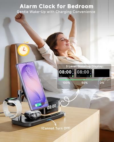 Qi2.2 25W 6-in-1 Magnetic Charging Station for Samsung, Alarm Clock | Night Light,Bluetooth Speaker,Fast Wireless Charger Stand for Z Fold 8 Ultra/Fold8 Wide/S26 Ultra (Not for Watch 9/Ultra2)