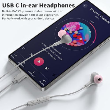 USB C Headphones Wired Earbuds for iPhone 18Pro Max 17 16 15,Grey