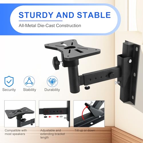 Pair of Speaker Wall Mounts, Universal Bookshelf Speaker Mounting Bracket,66 Lbs Max Capacity, Black
