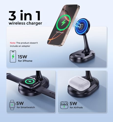 3 in 1 Magnetic Wireless Charging Station Apple Devices 15W Fast Mag-Safe Charger Stand Wireless Charger Station for iPhone 17 16 15 14 13 12 Pro/Pro Max/Plus/Mini AirPods 2/3/Pro iWatch Series