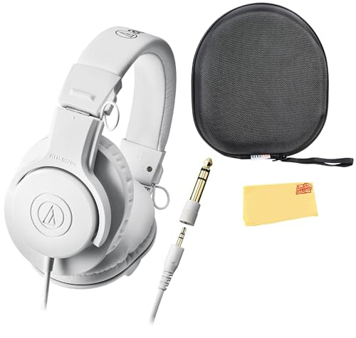 Audio-Technica ATH-M20xWH Professional Monitor Headphones - White Bundle with Case and Austin Bazaar Polishing Cloth - color: White, style: M20x