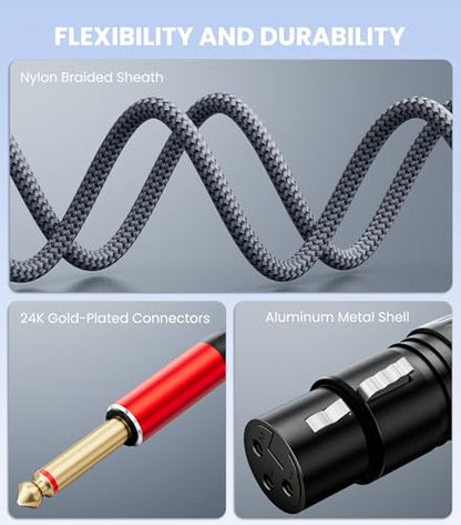 Dual 1/4 inch TS Male to Dual XLR Female Cable, 3.3FT | Nylon Braided 2 XLR Female to Dual 6.35mm TS Mono Y Splitter, Gold-Plated Audio Patch Cable for Speaker Mixer Microphone - size: 3.3FT